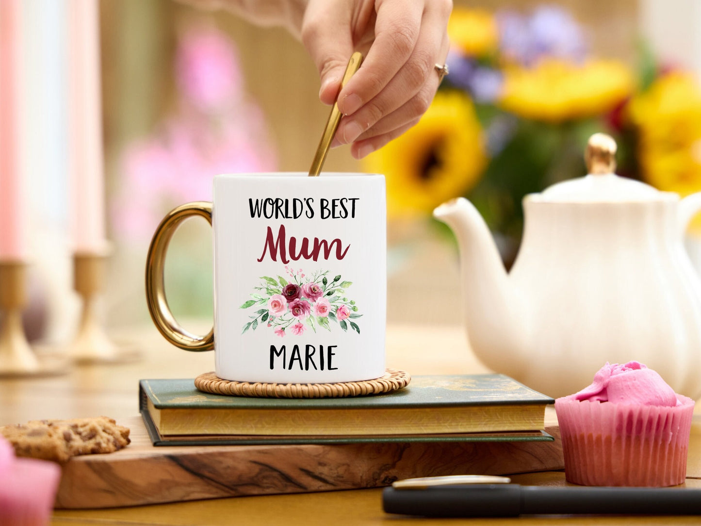 World's Best Mum Mug with Gold Handle