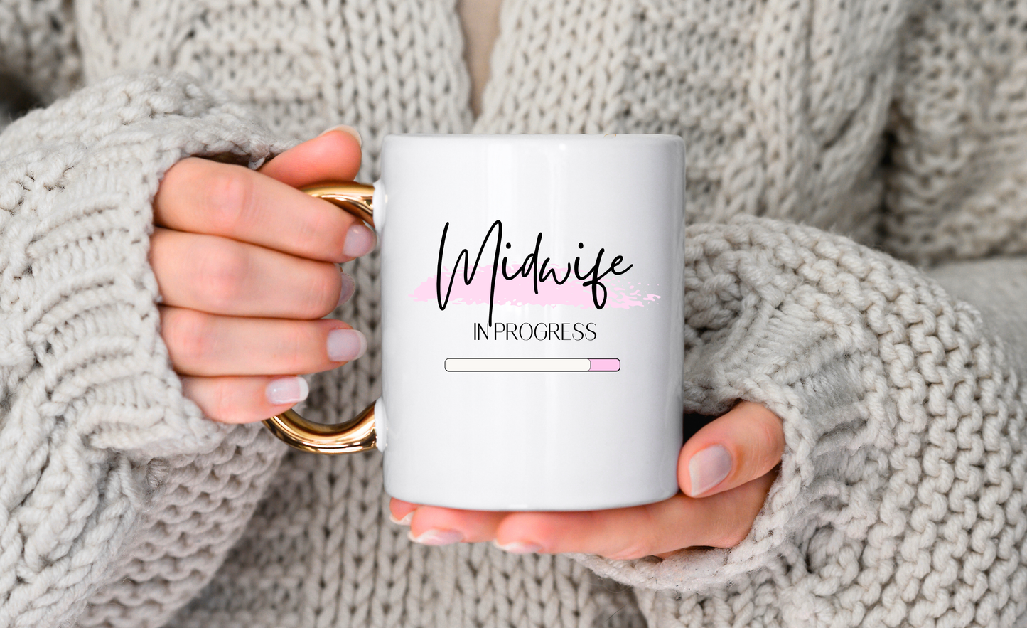 Midwife in Progress Mug with Gold Handle