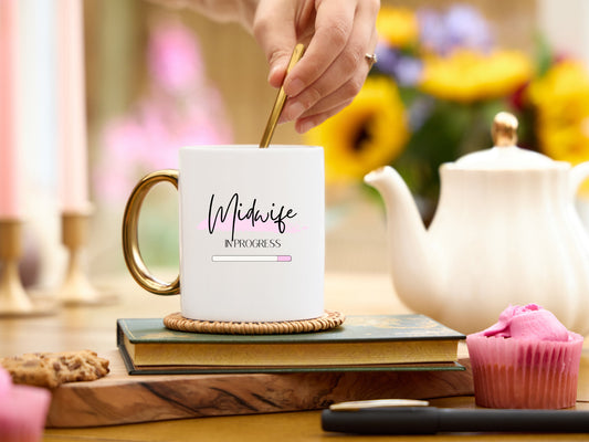 Midwife in Progress Mug with Gold Handle