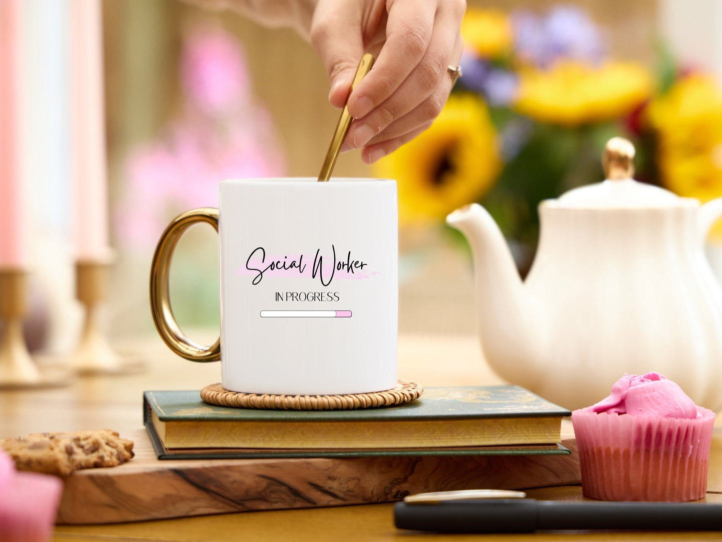 Social Worker in Progress Mug with Gold Handle