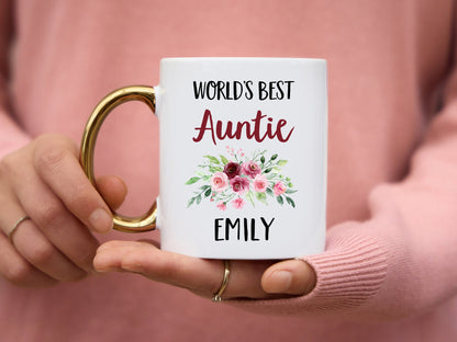 World Best Auntie Mug with Gold Handle